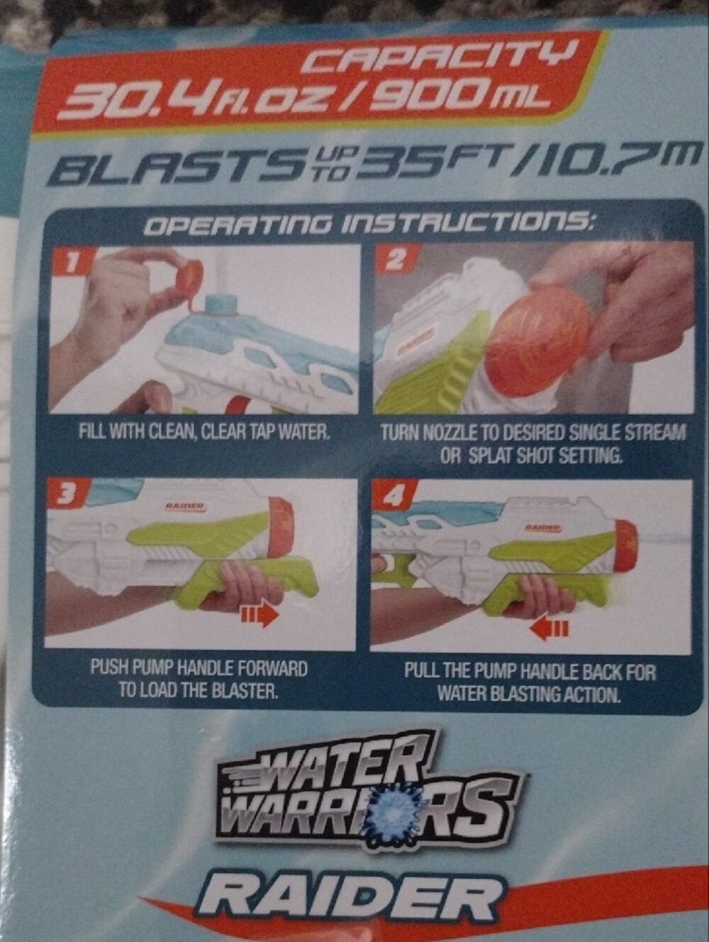 Raider Adjustable Nozzle Water Blaster - White, Green, Blue - Picture 5 of 6